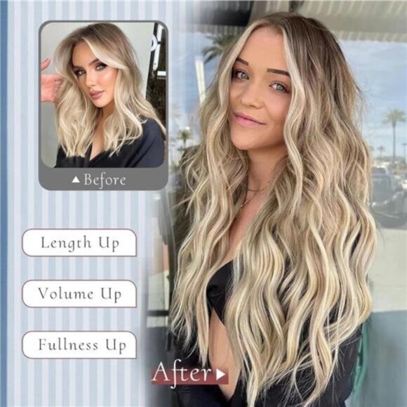 Hair Extensions 4 Secure Clips in, Light Ash Brown with Blonde Highlights - Picture 2 of 6